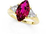 Yellow gold Three-Stone Marquise Cut Cut Diamond Ring with Trillion Side Stones and Four-Prong Setting_1
