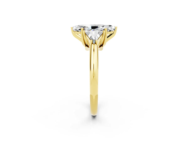 Yellow gold Three-Stone Marquise Cut Moissanite Engagement Ring with Trillion Side Stones and Prong Setting