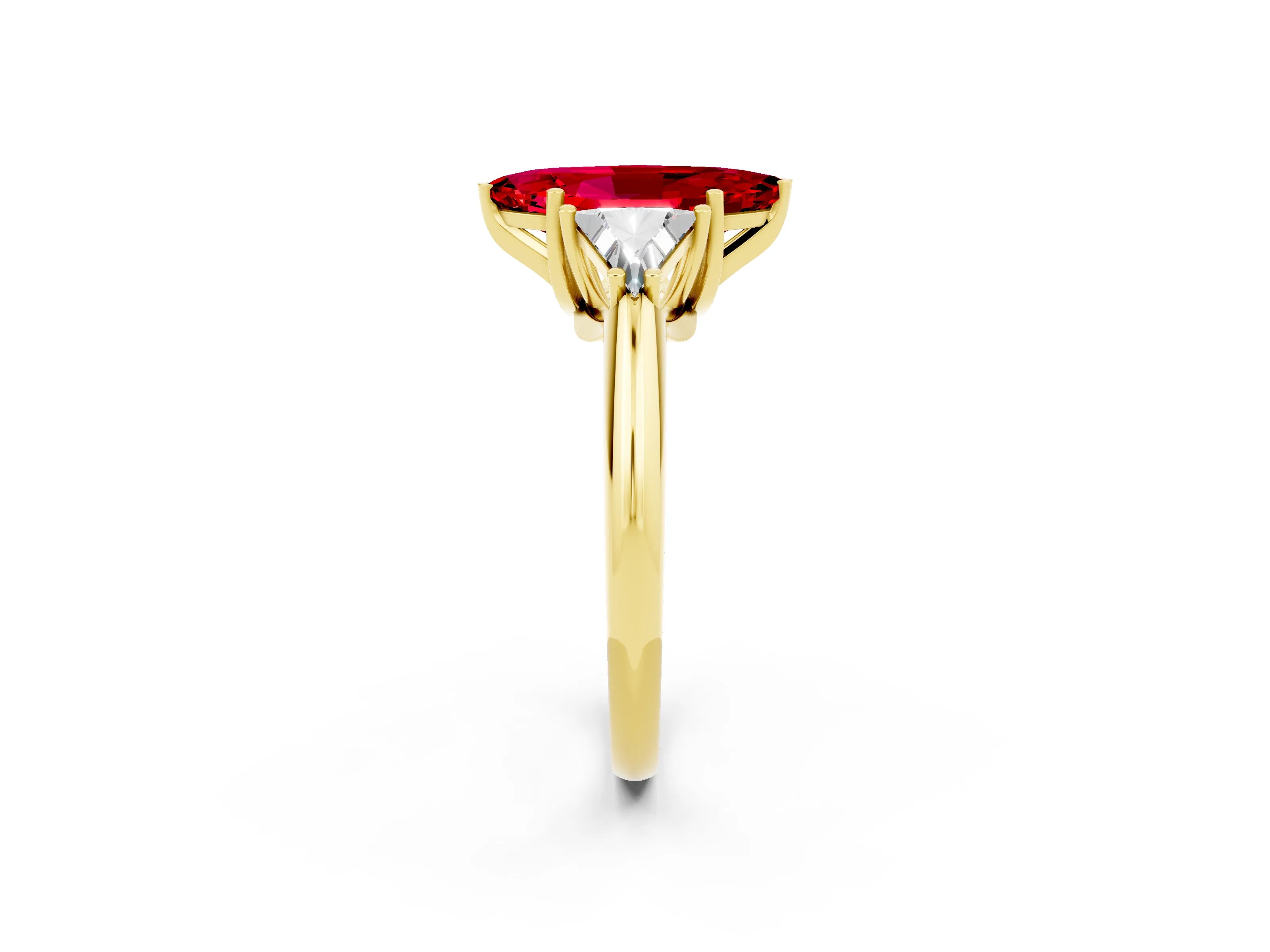 Yellow gold Three-Stone Marquise Cut Cut Diamond Ring with Trillion Side Stones and Four-Prong Setting_2