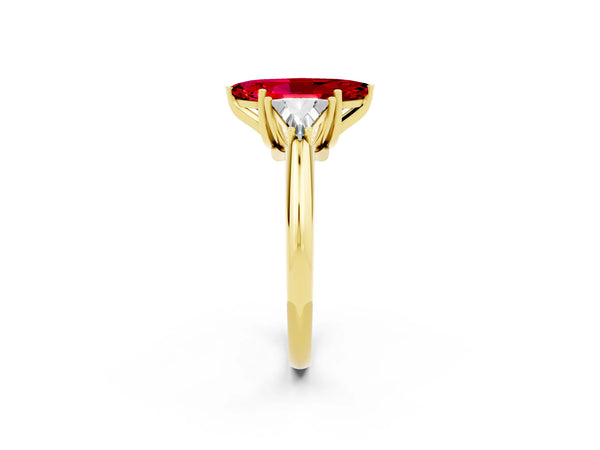 Yellow gold Three-Stone Marquise Cut Cut Diamond Ring with Trillion Side Stones and Four-Prong Setting