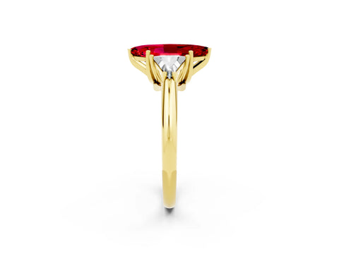 Yellow gold Three-Stone Marquise Cut Cut Diamond Ring with Trillion Side Stones and Four-Prong Setting_2