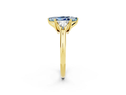 Yellow gold Three-Stone Marquise Cut Cut Diamond Ring with Trillion Side Stones and Four-Prong Setting_2