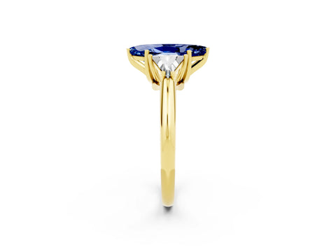 Yellow gold Three-Stone Marquise Cut Cut Diamond Ring with Trillion Side Stones and Four-Prong Setting_2