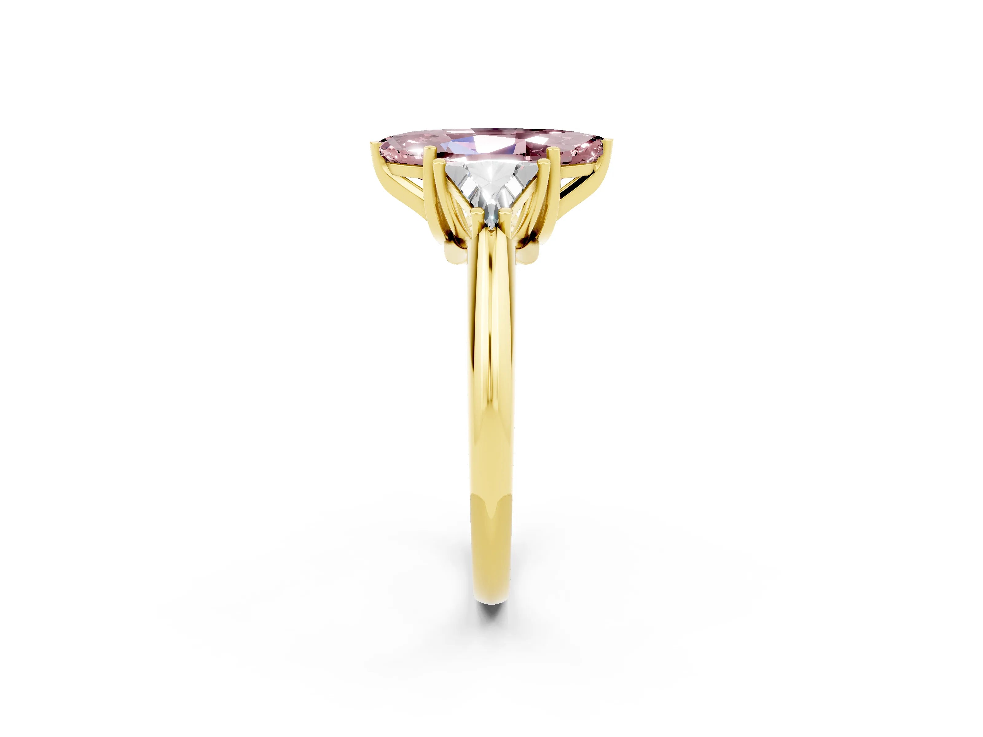 Yellow gold Three-Stone Marquise Cut Cut Diamond Ring with Trillion Side Stones and Four-Prong Setting_2