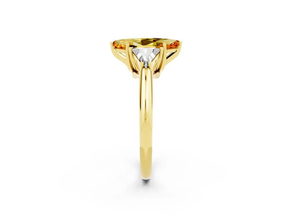 Yellow gold Three-Stone Marquise Cut Citrine Engagement Ring with Trillion Side Stones and Prong Setting
