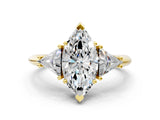 Yellow gold Three-Stone Marquise Cut Cut Diamond Ring with Trillion Side Stones and Four-Prong Setting_3