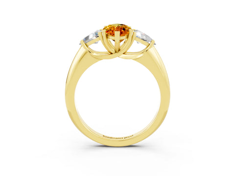 Yellow gold Three-Stone Marquise Cut Cut Diamond Ring with Trillion Side Stones and Four-Prong Setting_3
