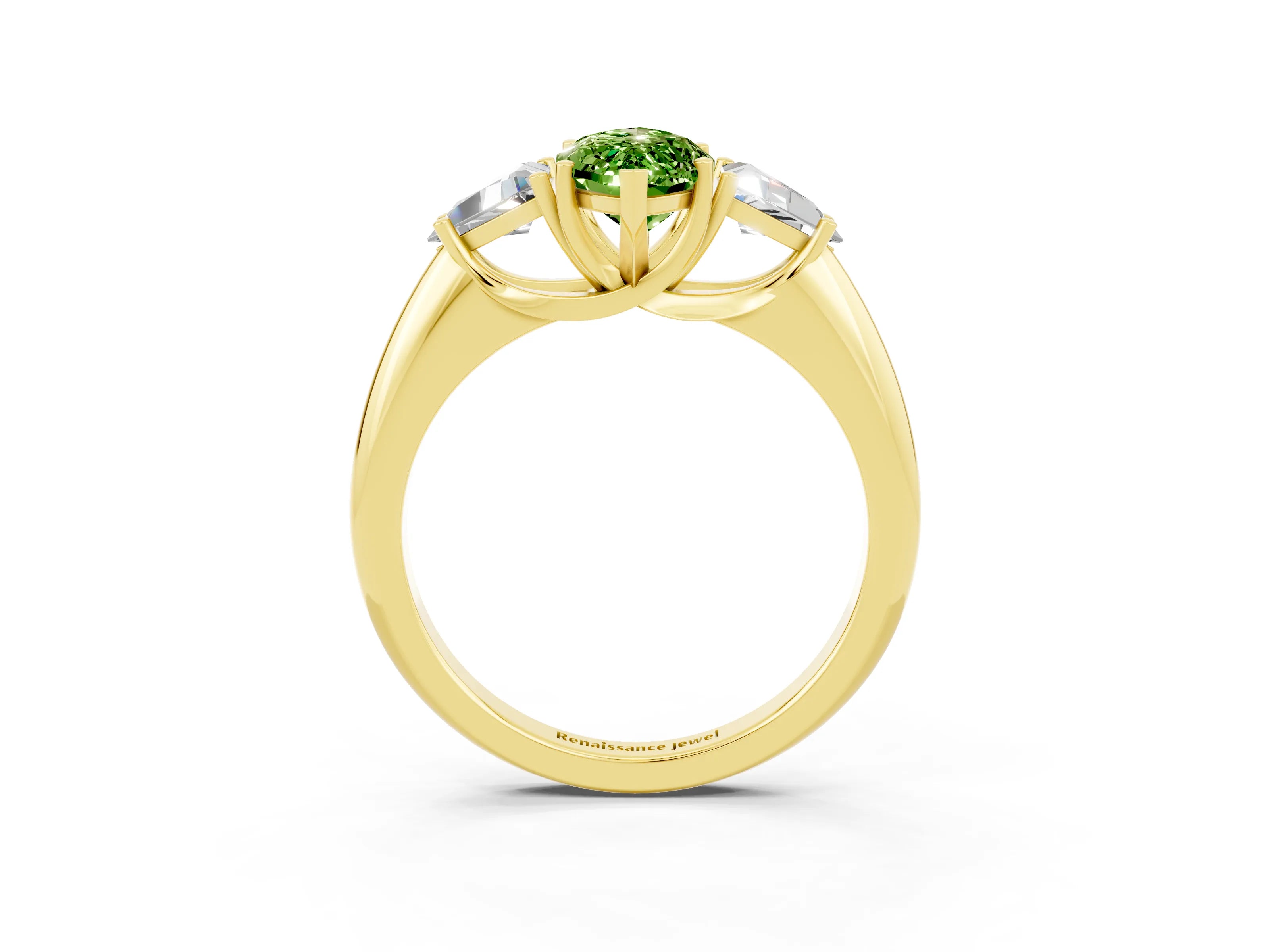 Yellow gold Three-Stone Marquise Cut Cut Diamond Ring with Trillion Side Stones and Four-Prong Setting_3