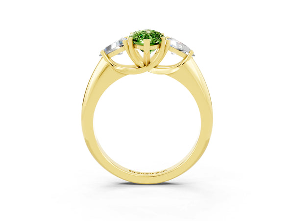 Yellow gold Three-Stone Marquise Cut Cut Diamond Ring with Trillion Side Stones and Four-Prong Setting