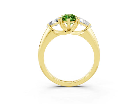 Yellow gold Three-Stone Marquise Cut Cut Diamond Ring with Trillion Side Stones and Four-Prong Setting_3