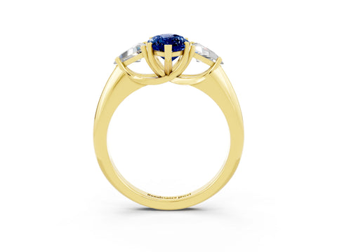 Yellow gold Three-Stone Marquise Cut Cut Diamond Ring with Trillion Side Stones and Four-Prong Setting_3