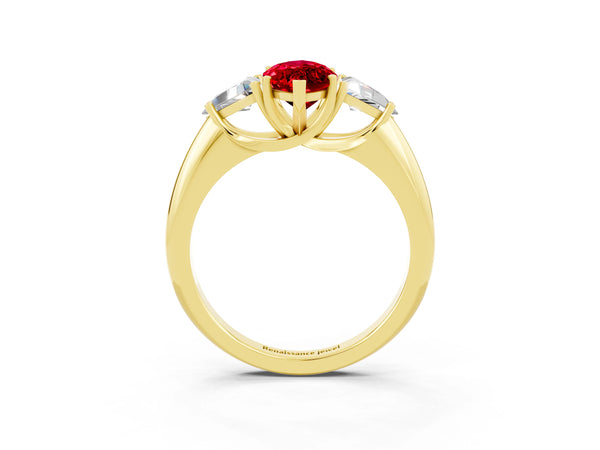 Yellow gold Three-Stone Marquise Cut Cut Diamond Ring with Trillion Side Stones and Four-Prong Setting