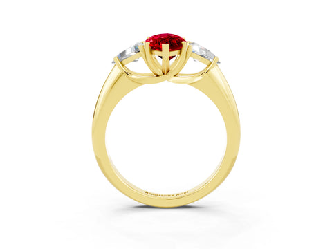 Yellow gold Three-Stone Marquise Cut Cut Diamond Ring with Trillion Side Stones and Four-Prong Setting_3