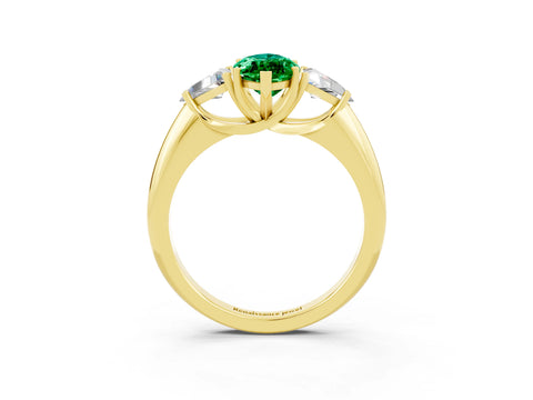 Yellow gold Three-Stone Marquise Cut Cut Diamond Ring with Trillion Side Stones and Four-Prong Setting_3