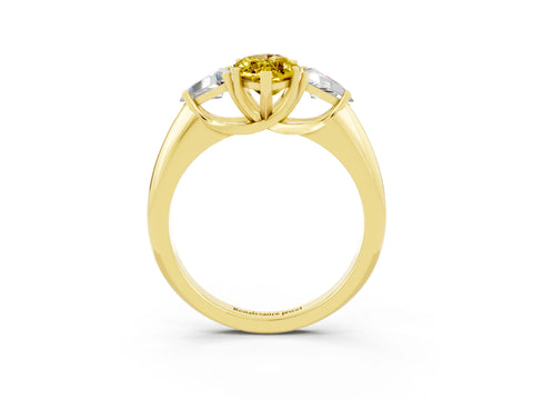 Yellow gold Three-Stone Marquise Cut Cut Diamond Ring with Trillion Side Stones and Four-Prong Setting_3