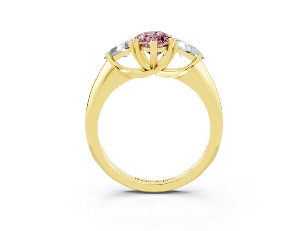 Yellow gold Three-Stone Marquise Cut Cut Diamond Ring with Trillion Side Stones and Four-Prong Setting