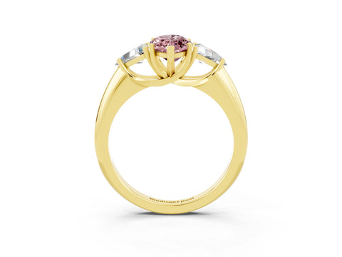 Yellow gold Three-Stone Marquise Cut Cut Diamond Ring with Trillion Side Stones and Four-Prong Setting_3