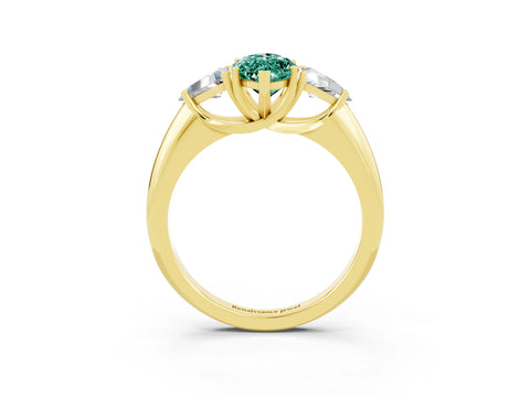 Yellow gold Three-Stone Marquise Cut Cut Diamond Ring with Trillion Side Stones and Four-Prong Setting_3