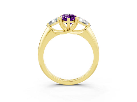 Yellow gold Three-Stone Marquise Cut Cut Diamond Ring with Trillion Side Stones and Four-Prong Setting_3