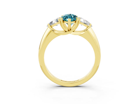 Yellow gold Three-Stone Marquise Cut Cut Diamond Ring with Trillion Side Stones and Four-Prong Setting_3