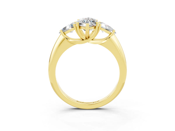 Yellow gold Three-Stone Marquise Cut Moissanite Engagement Ring with Trillion Side Stones and Prong Setting