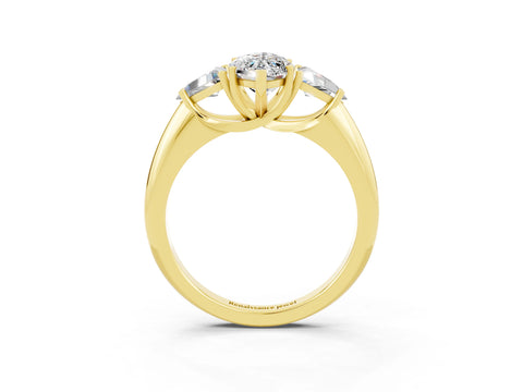 Yellow gold Three-Stone Marquise Cut Cut Diamond Ring with Trillion Side Stones and Four-Prong Setting_3