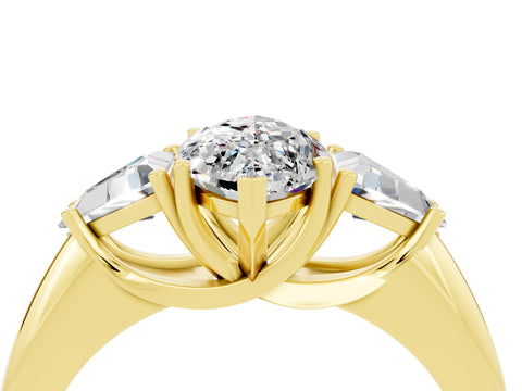 Yellow gold Three-Stone Marquise Cut Cut Diamond Ring with Trillion Side Stones and Four-Prong Setting_4