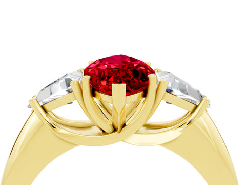 Yellow gold Three-Stone Marquise Cut Cut Diamond Ring with Trillion Side Stones and Four-Prong Setting_4