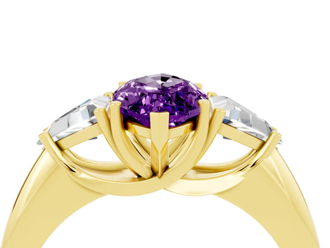 Yellow gold Three-Stone Marquise Cut Cut Diamond Ring with Trillion Side Stones and Four-Prong Setting_4