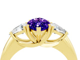 Yellow gold Three-Stone Marquise Cut Cut Diamond Ring with Trillion Side Stones and Four-Prong Setting_4