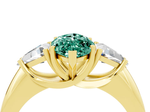 Yellow gold Three-Stone Marquise Cut Cut Diamond Ring with Trillion Side Stones and Four-Prong Setting_4