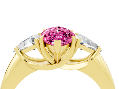 Yellow gold Three-Stone Marquise Cut Cut Diamond Ring with Trillion Side Stones and Four-Prong Setting_4