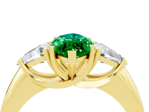 Yellow gold Three-Stone Marquise Cut Cut Diamond Ring with Trillion Side Stones and Four-Prong Setting_4