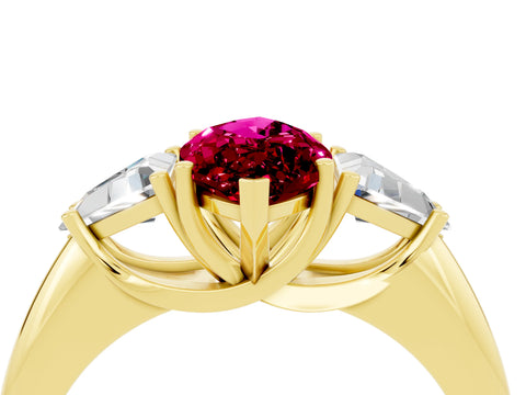 Yellow gold Three-Stone Marquise Cut Cut Diamond Ring with Trillion Side Stones and Four-Prong Setting_4