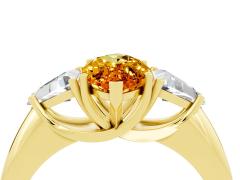 Yellow gold Three-Stone Marquise Cut Cut Diamond Ring with Trillion Side Stones and Four-Prong Setting_4