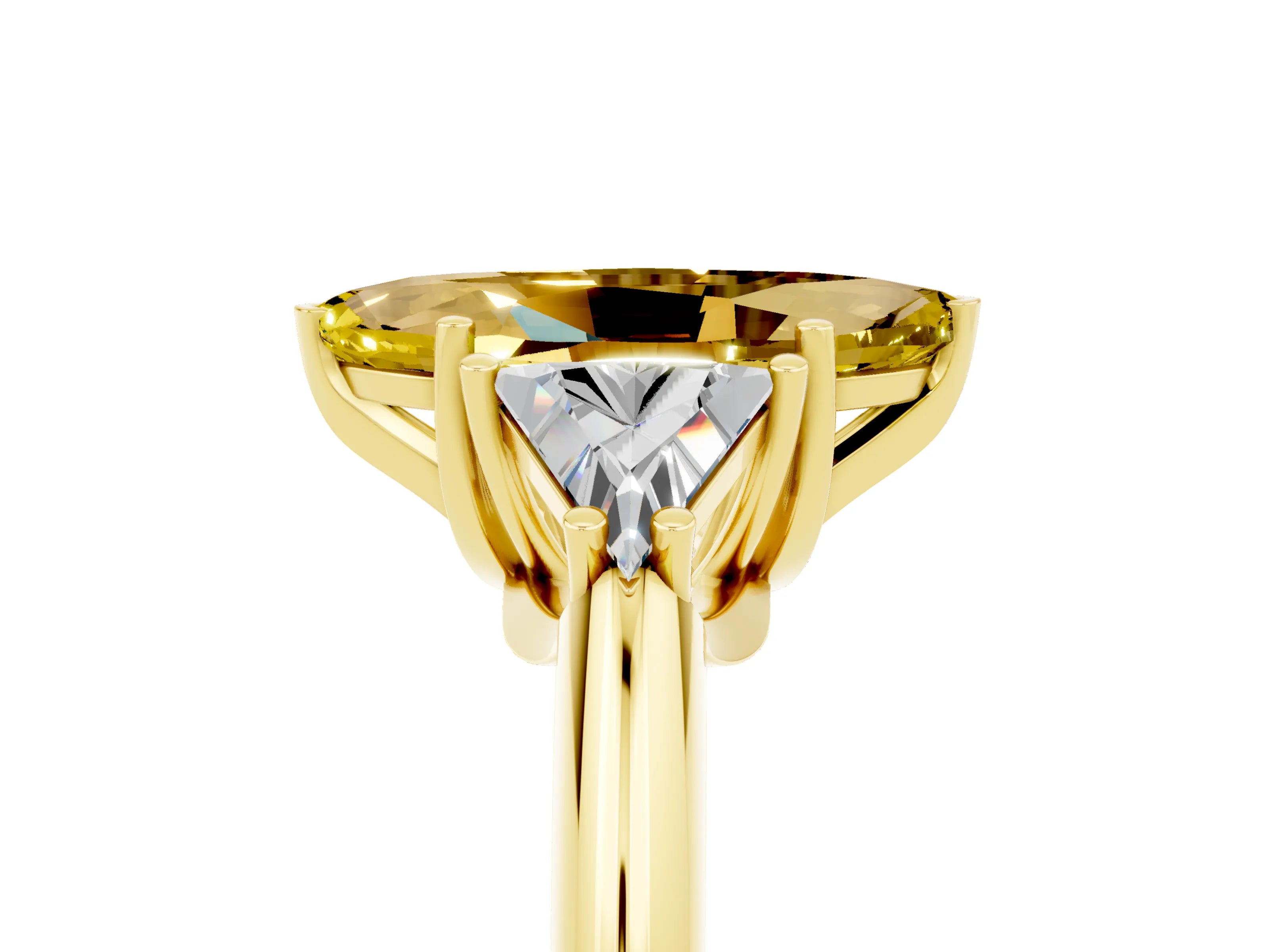 Yellow gold Three-Stone Marquise Cut Cut Diamond Ring with Trillion Side Stones and Four-Prong Setting_5