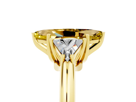 Yellow gold Three-Stone Marquise Cut Cut Diamond Ring with Trillion Side Stones and Four-Prong Setting_5