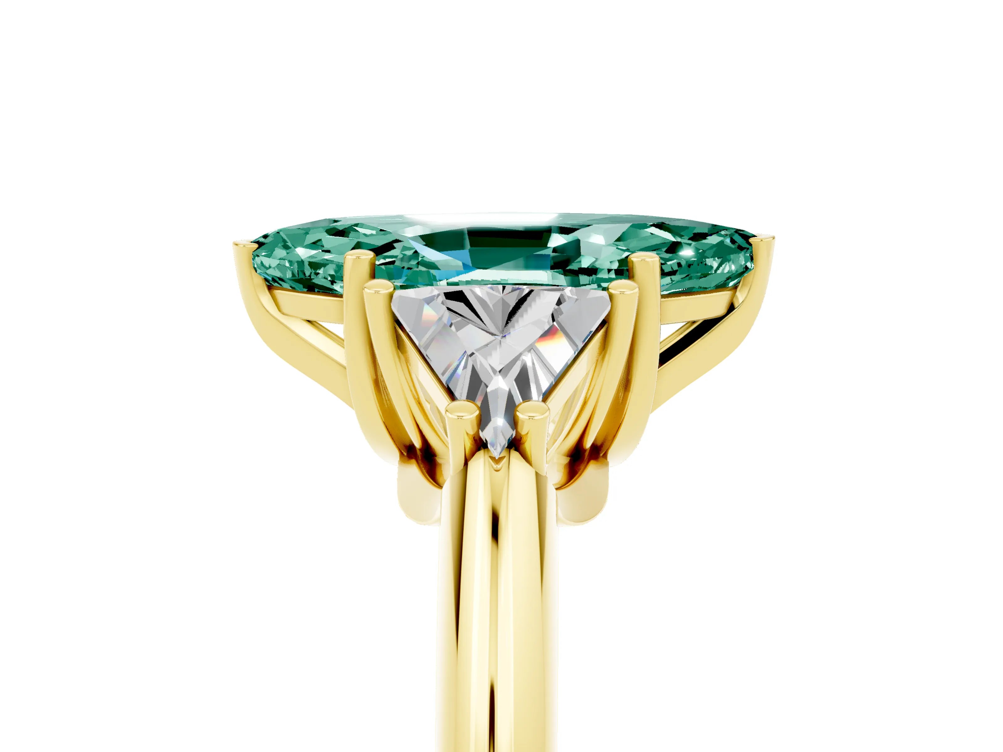 Yellow gold Three-Stone Marquise Cut Cut Diamond Ring with Trillion Side Stones and Four-Prong Setting_5