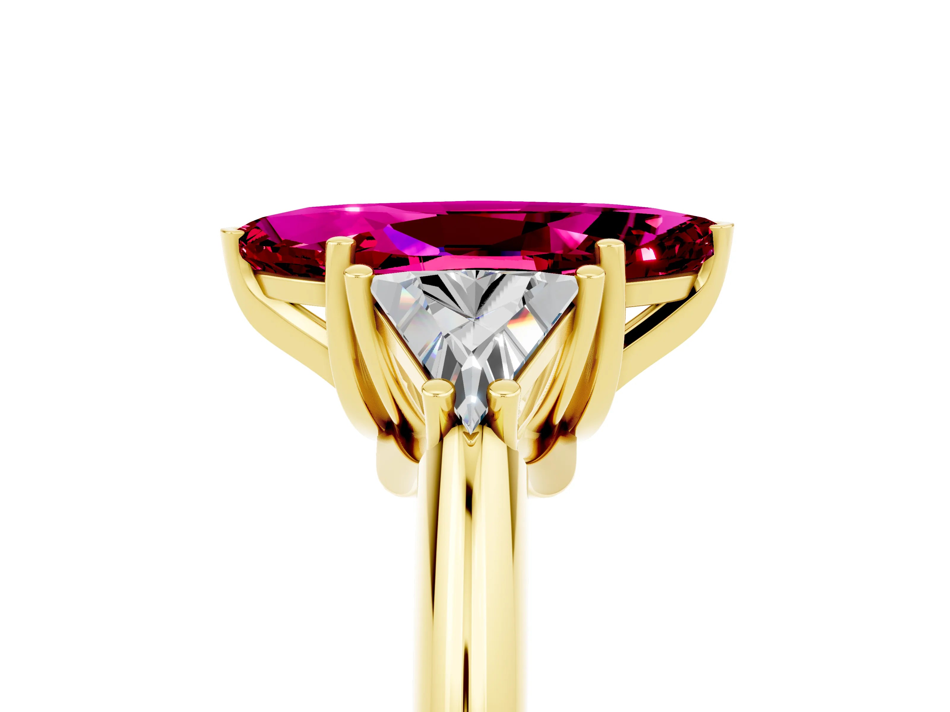 Yellow gold Three-Stone Marquise Cut Cut Diamond Ring with Trillion Side Stones and Four-Prong Setting_5