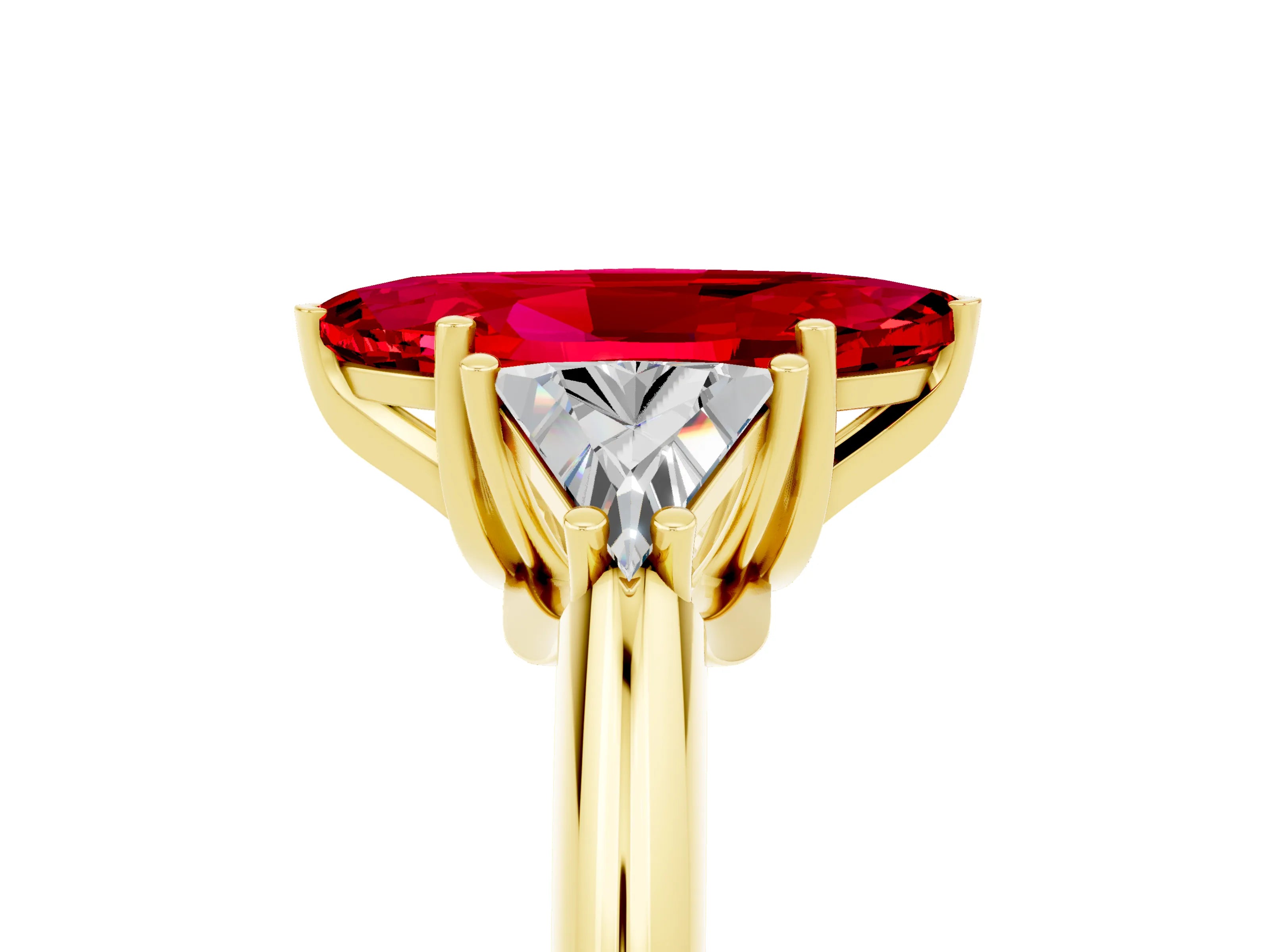 Yellow gold Three-Stone Marquise Cut Cut Diamond Ring with Trillion Side Stones and Four-Prong Setting_5