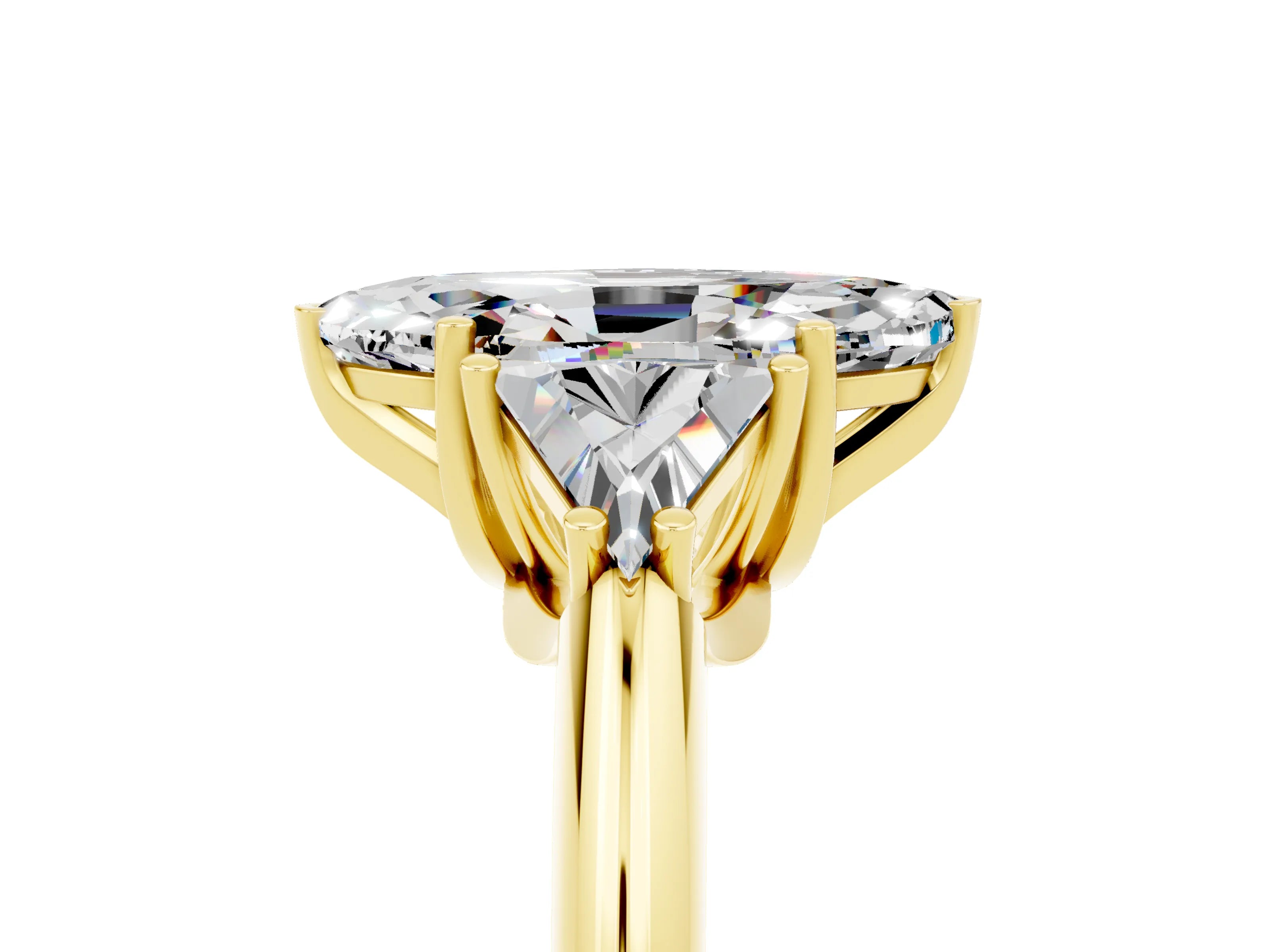 Yellow gold Three-Stone Marquise Cut Cut Diamond Ring with Trillion Side Stones and Four-Prong Setting_5