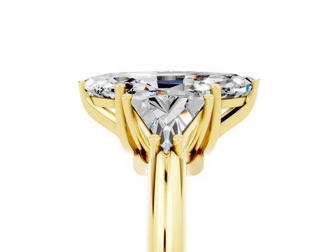 Yellow gold Three-Stone Marquise Cut Cut Diamond Ring with Trillion Side Stones and Four-Prong Setting_5