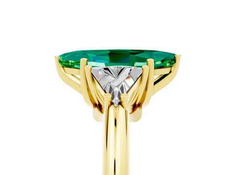 Yellow gold Three-Stone Marquise Cut Cut Diamond Ring with Trillion Side Stones and Four-Prong Setting_5