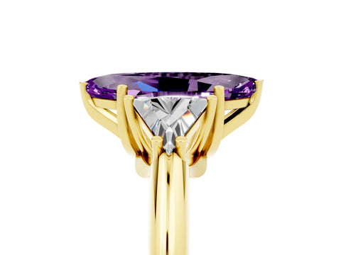 Yellow gold Three-Stone Marquise Cut Cut Diamond Ring with Trillion Side Stones and Four-Prong Setting_5