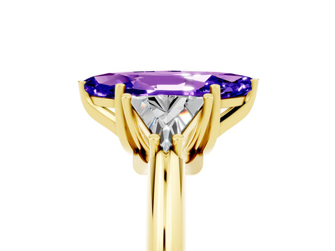 Yellow gold Three-Stone Marquise Cut Cut Diamond Ring with Trillion Side Stones and Four-Prong Setting_5