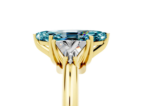 Yellow gold Three-Stone Marquise Cut Cut Diamond Ring with Trillion Side Stones and Four-Prong Setting_5