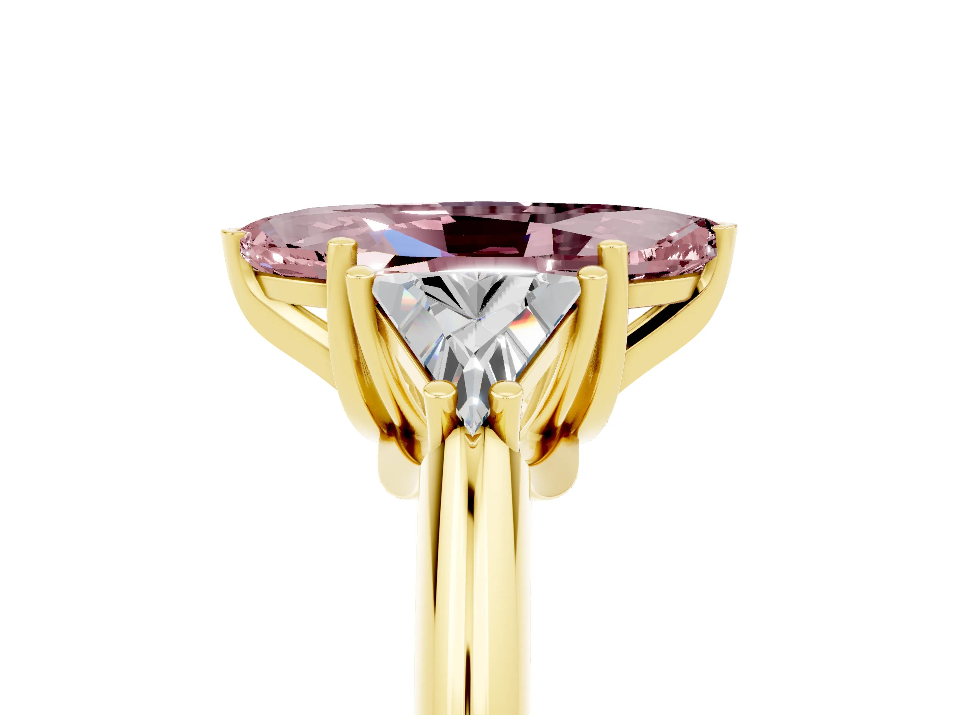 Yellow gold Three-Stone Marquise Cut Cut Diamond Ring with Trillion Side Stones and Four-Prong Setting_5