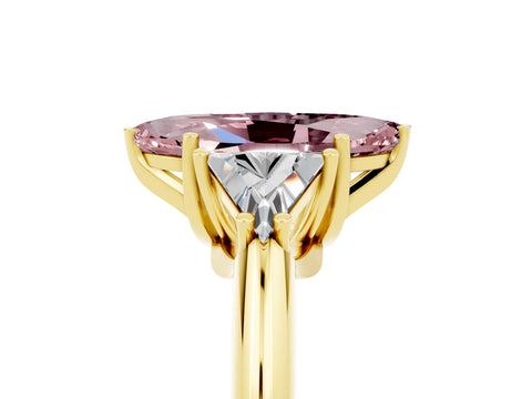 Yellow gold Three-Stone Marquise Cut Cut Diamond Ring with Trillion Side Stones and Four-Prong Setting_5