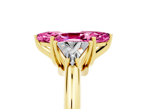Yellow gold Three-Stone Marquise Cut Cut Diamond Ring with Trillion Side Stones and Four-Prong Setting_5