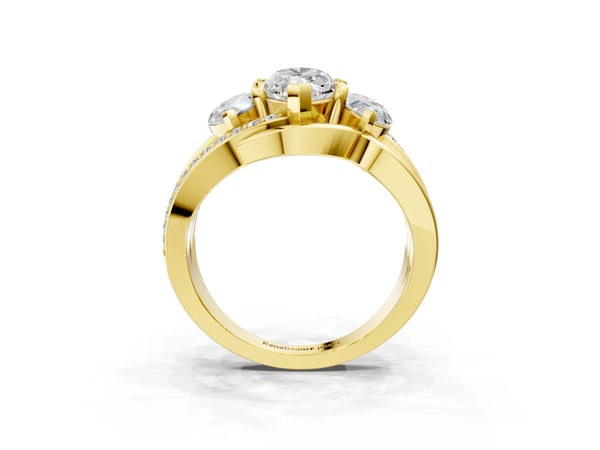 Yellow Gold Marquise Three Stone Engagement Ring Setting with Matching Sides and Pave Split Shank